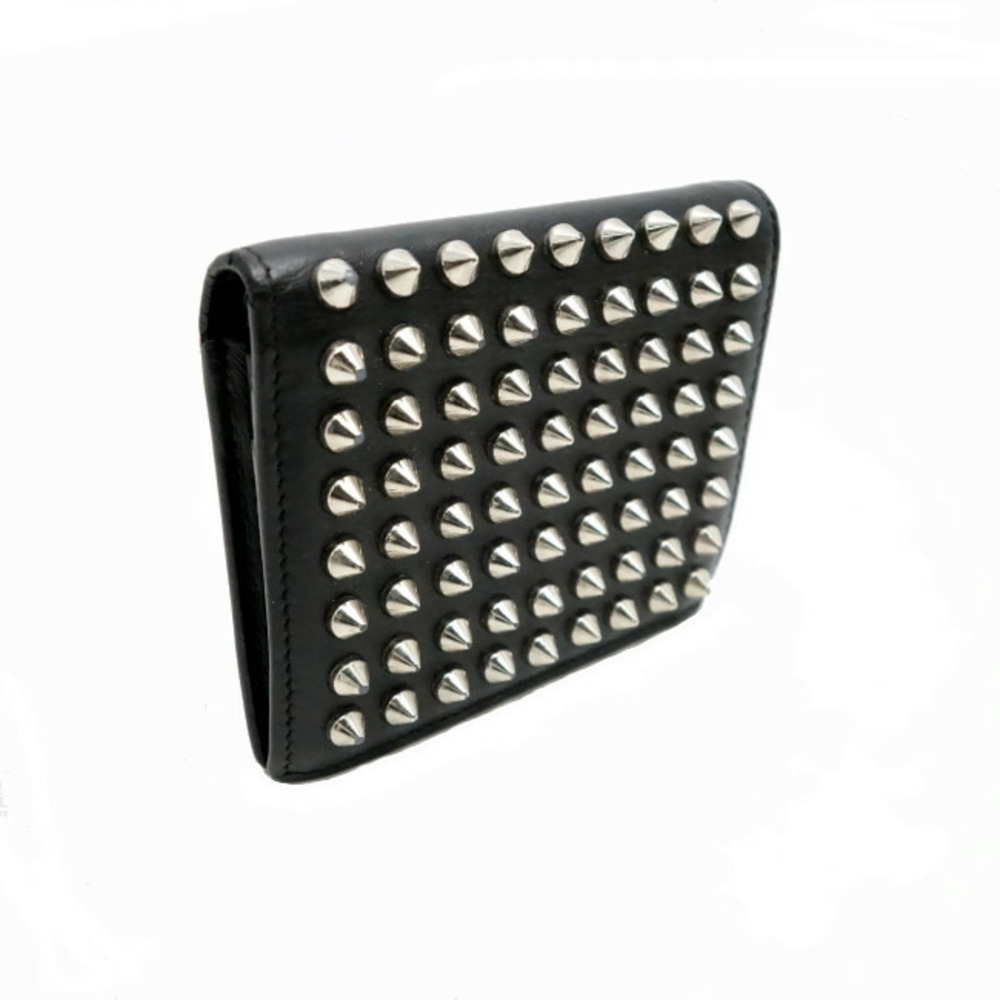 Christian Louboutin Wallet Paros Spike Studs Calfskin Black Bi fold